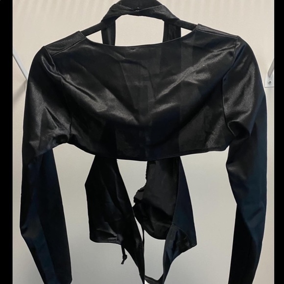 2pc Black Satin Halter w/ Shrug - Picture 2 of 2